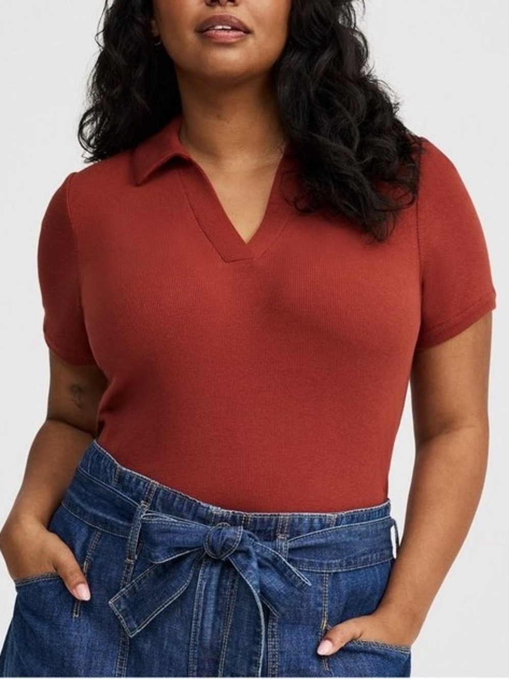 torrid Rust Heritage Rib V-Neck Polo Tee Size 2 (18/20)